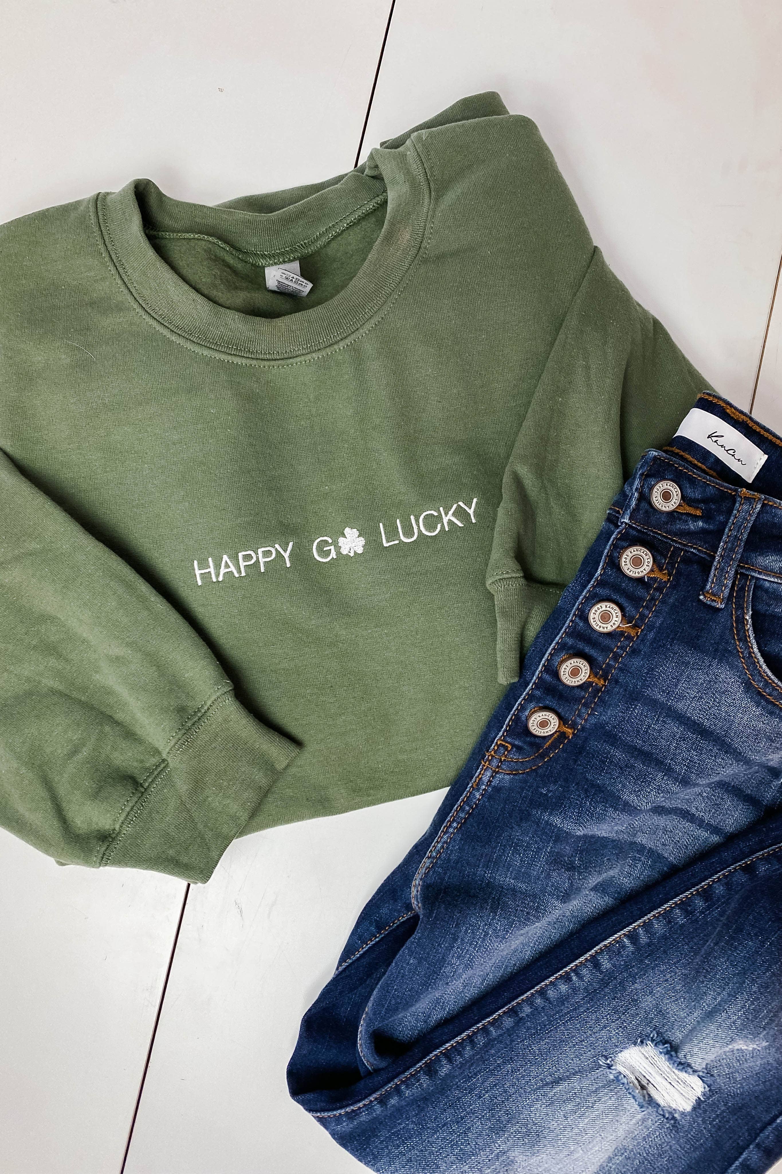 Spirit+Tribe - Wholesale Sweatshirt - Women's - HAPPY GO LUCKY EMBROIDERED SWEATER0