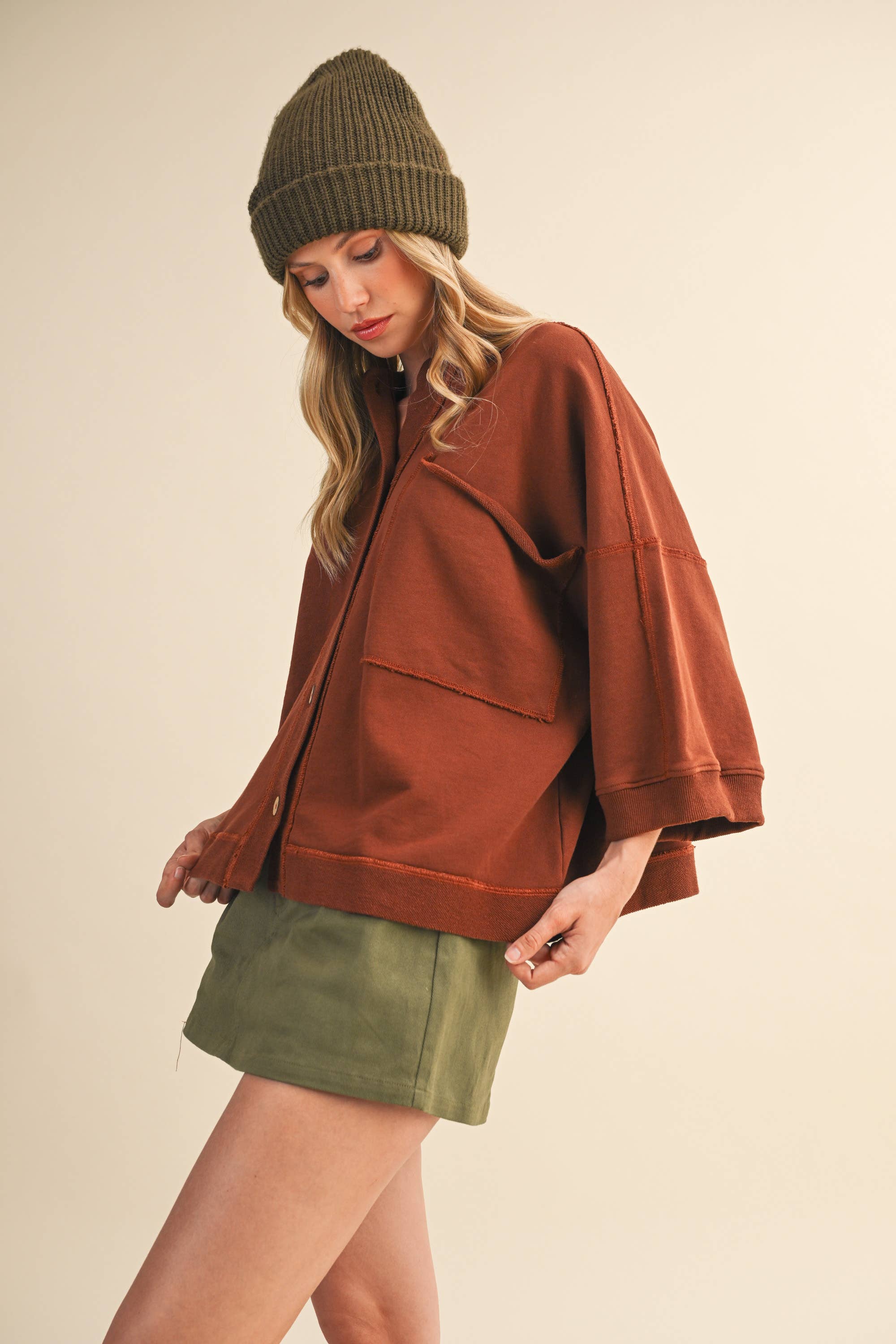 Klesis - Wholesale Button Down Shirt - Women's - IJ1589  FRONT POCKET BUTTON DOWN OVERSIZED SOLID TOP21