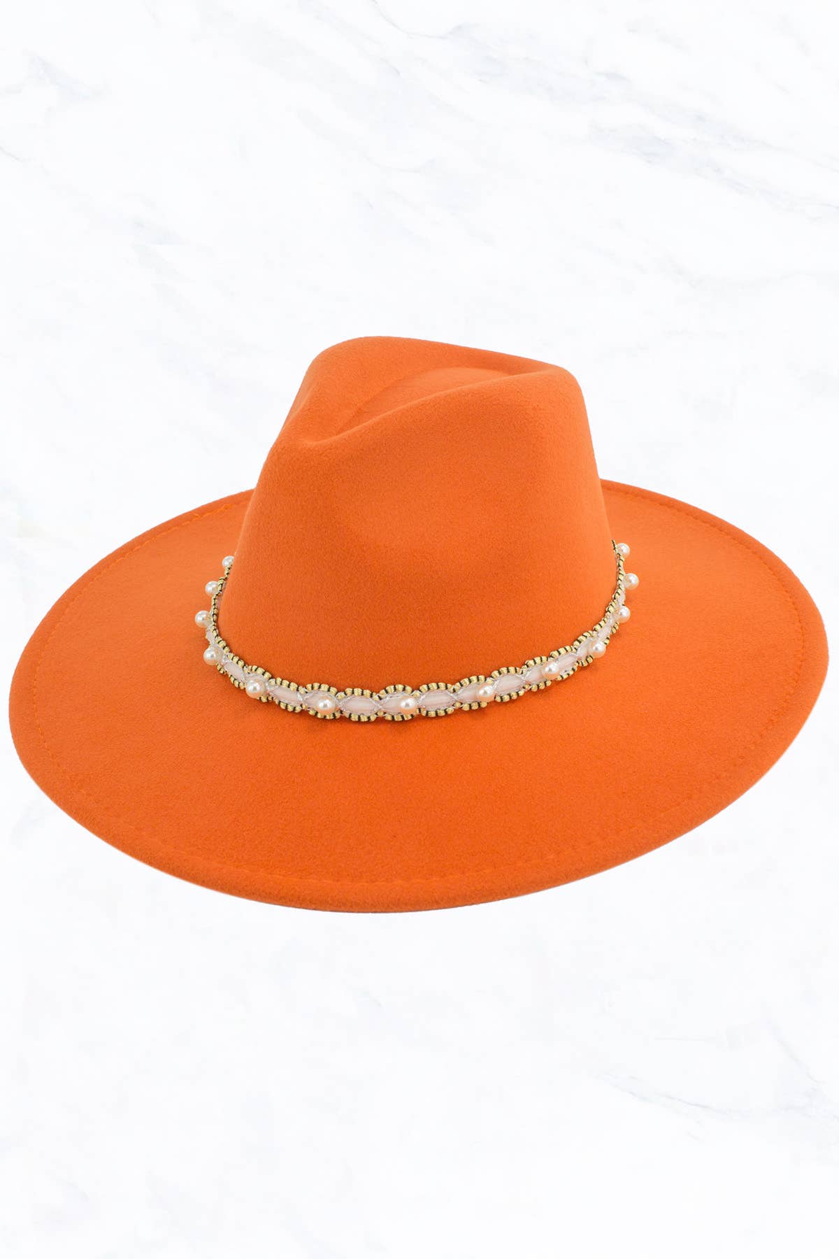 Suzie Q USA - Wholesale Fedora - Women's - Big Brim Peach Heart Top Jazz Hat with Pearl Belt13