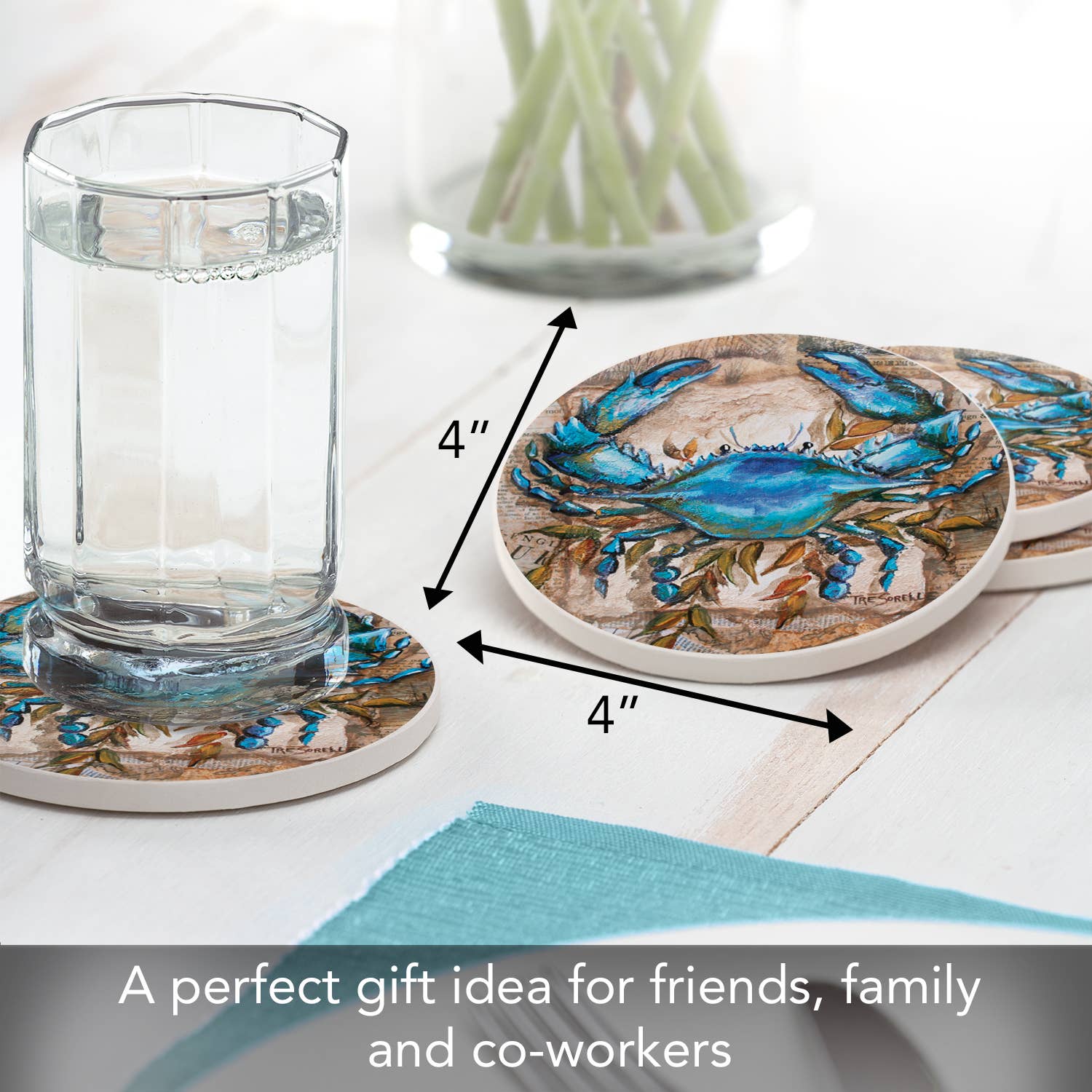 CounterArt/Highland Home/Thirstystone - Wholesale Coasters - Thirstystone "Blue Crab" Round Absorbent Stone Coaster 4pk2