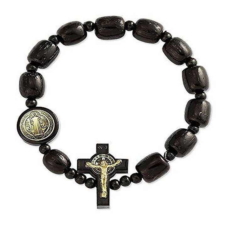 Charismatic Bracelet - Rosary Decade - St Benedict - Black for wholesale by Catholica Shop