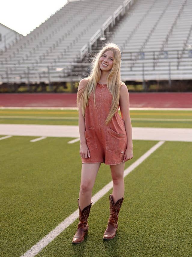 Tailgate Romper- Vintage Orange for wholesale by Jadelynn Brooke