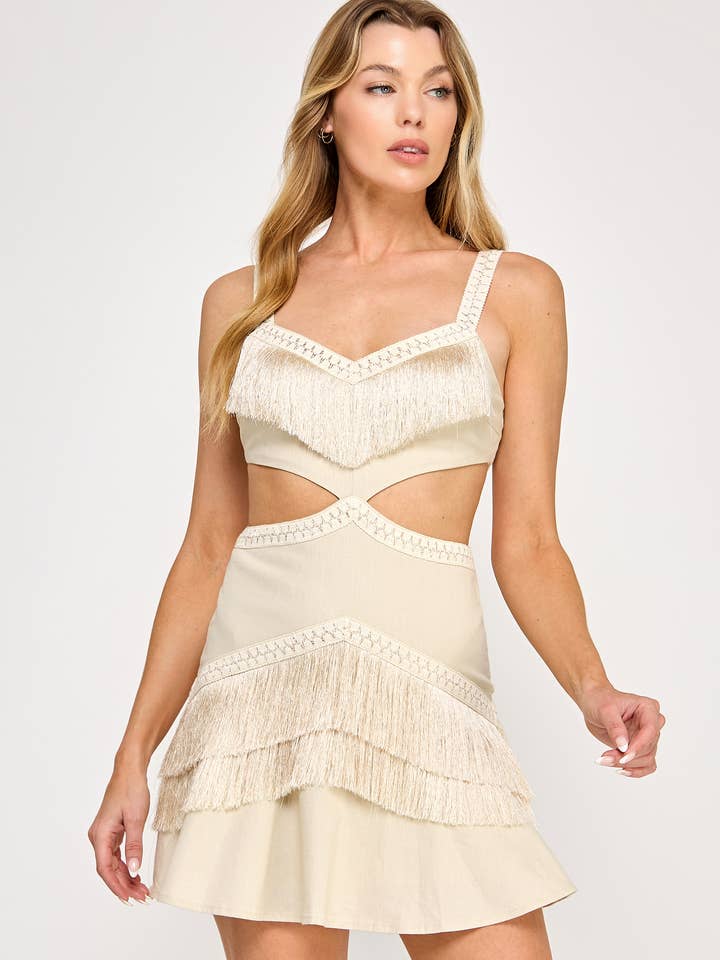 Robe Mini Atelier - Lin à Volants avec Franges et Découpe pour la vente par Vestis M