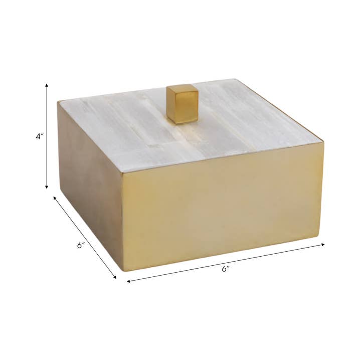 Sagebrook Home - Wholesale Decorative Box - Decorative Box - White/Gold Stone Selenite Top, 6 in. 3
