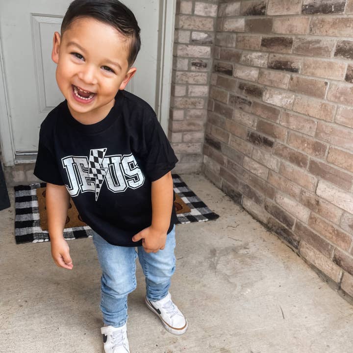 Salt + Salvation Threads - Wholesale Screen Printed T-Shirt - Kids - "Divine Power" Children's Tee: Jesus with Lightning Bolt