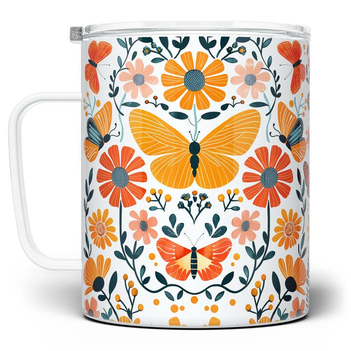 Floral Butterfly Insulated Travel Mug, Nature Flower Gifts for wholesale by Loftipop