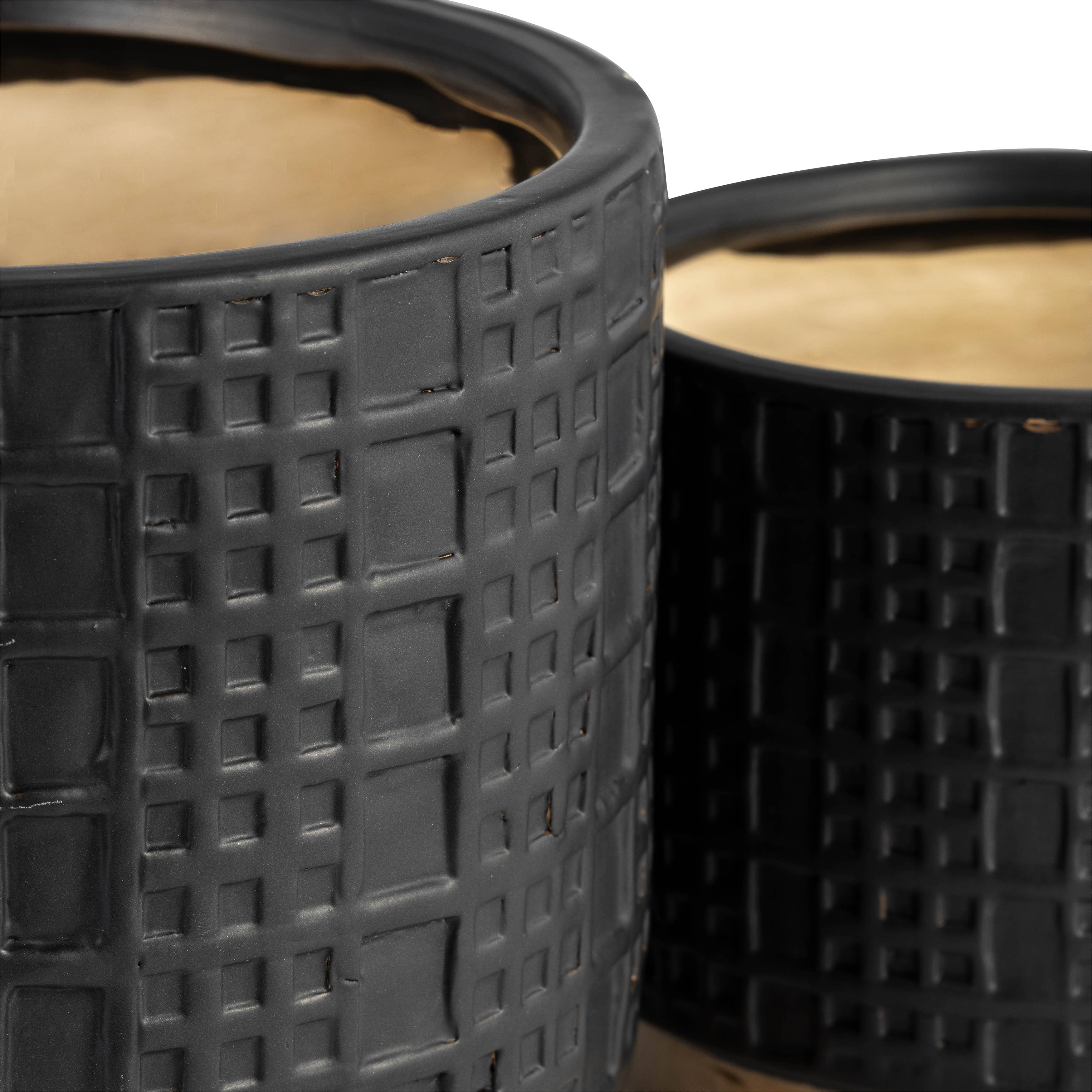 Sagebrook Home - Wholesale Plant Pot - Planter Set of 2 - Black Ceramic Raised Mesh, 6/8 in.7