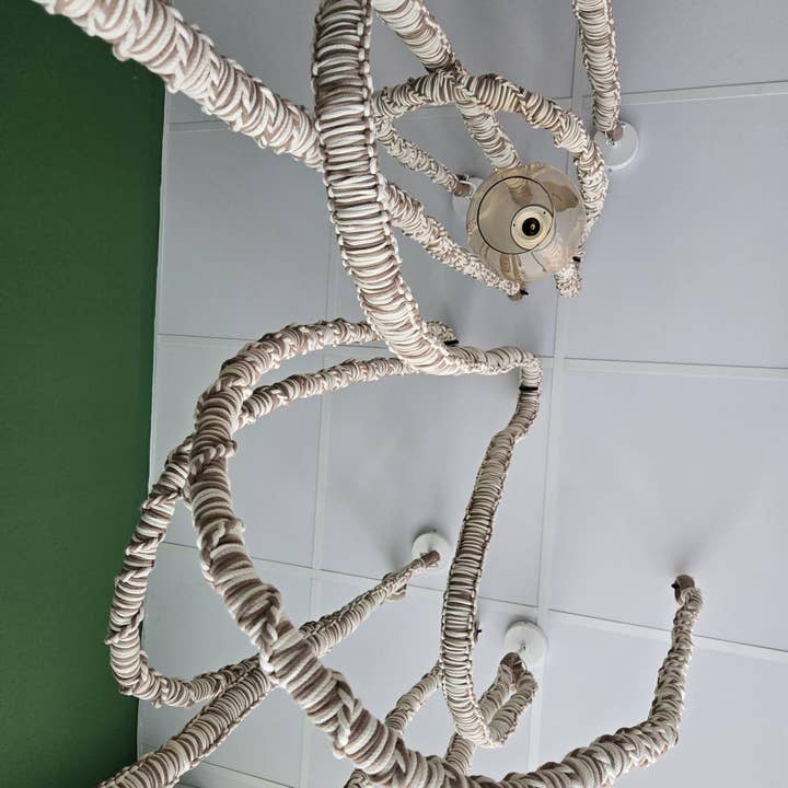 Joy's Arts - Wholesale Chandelier/Hanging Light - Macrame Chandelier with Glas Shades - Boho Cotton Cord Ceiling Light for Dining & Living Room4