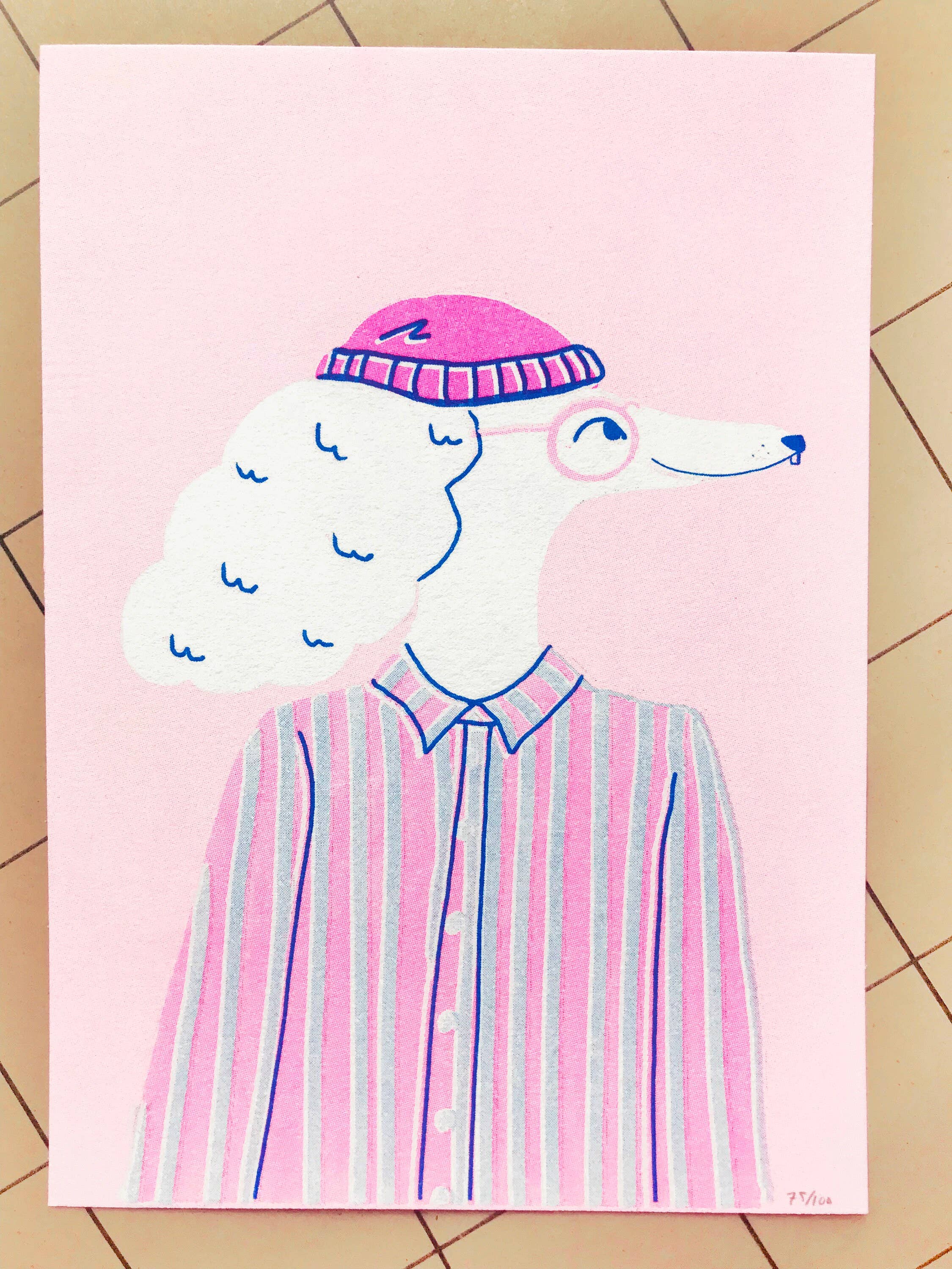 Katinka Feijs - Wholesale Art Print - Handsome Poodle Riso Print, Limited Edition, 14 x 19,5 cm3