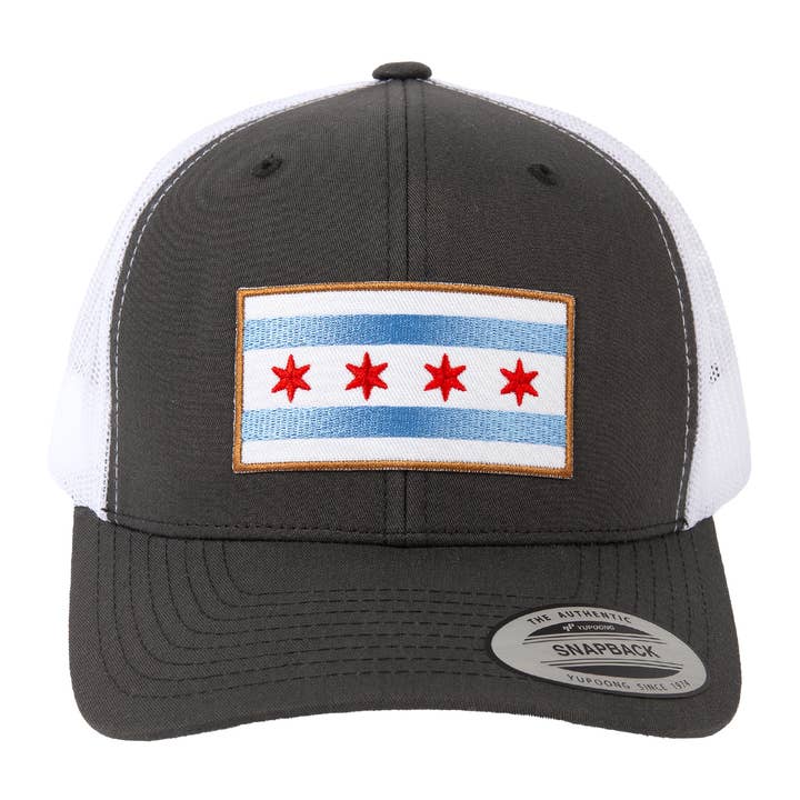 Chicago Flag Trucker Hat - Charcoal/White for wholesale by Transit Tees