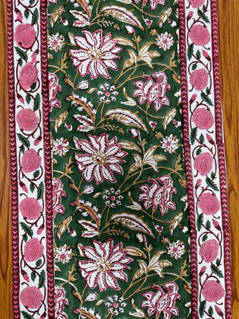 Fabricrush – wholesale Table runner – Hunter Green Indian Hand Block Print Table Runner 6