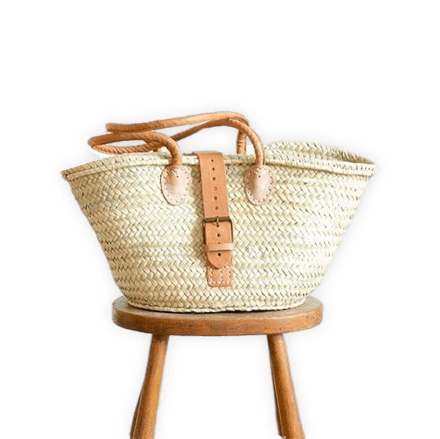 NomadWeave Ltd – Engroshandel Strandtaske – FRENCH BASKET stråtaske med læderhåndtag, strandtaske,1