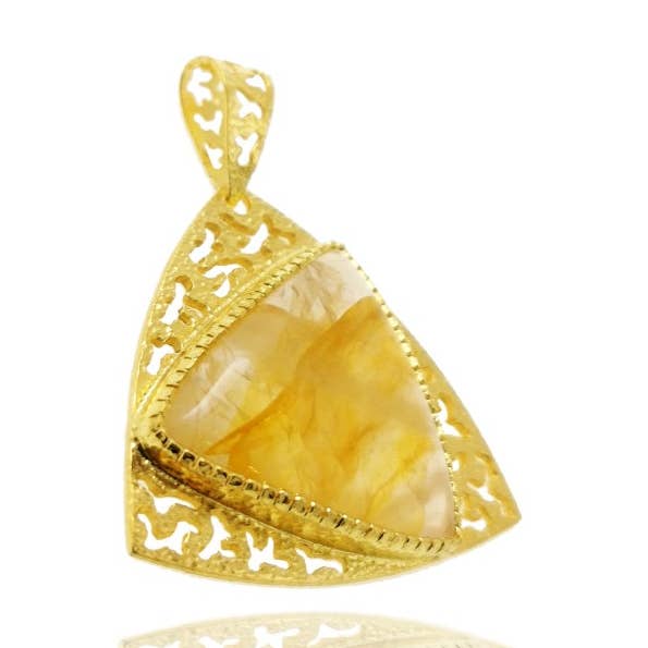 Exclusive gold silver medal with rutilated stone for wholesale by Misticajoias