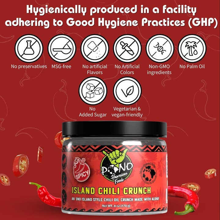Pono Hawaiian Foods Co – Großhandel Chilisoße – Premium Island Chili Crunch - (SCHARF) 6oz - 6er Pack4