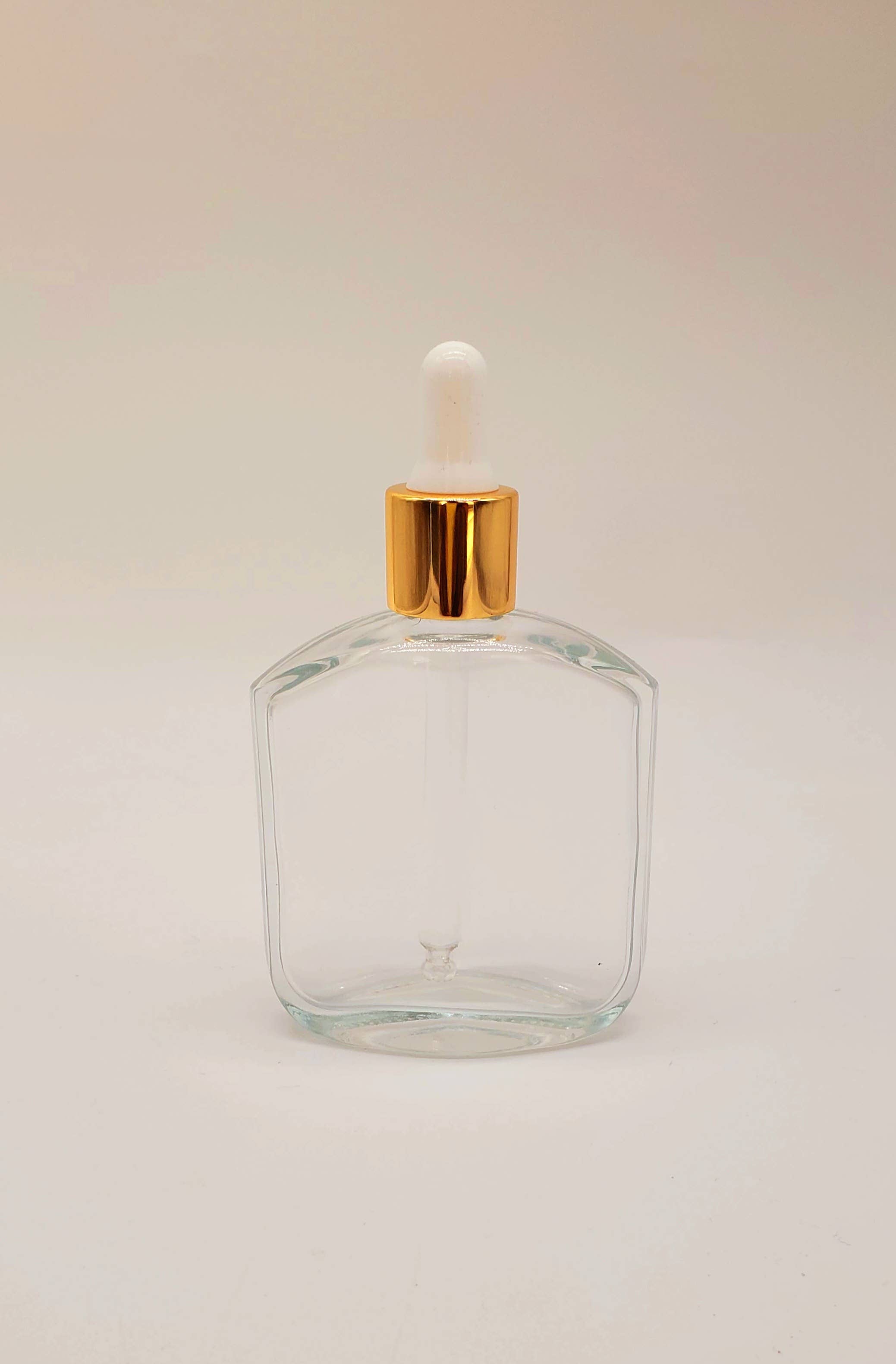 Ameelah Essentials - Wholesale Essential Oil Holder - (10) 2 oz Clear Glass Bottle w/ Shiny Gold Band & White Tip2