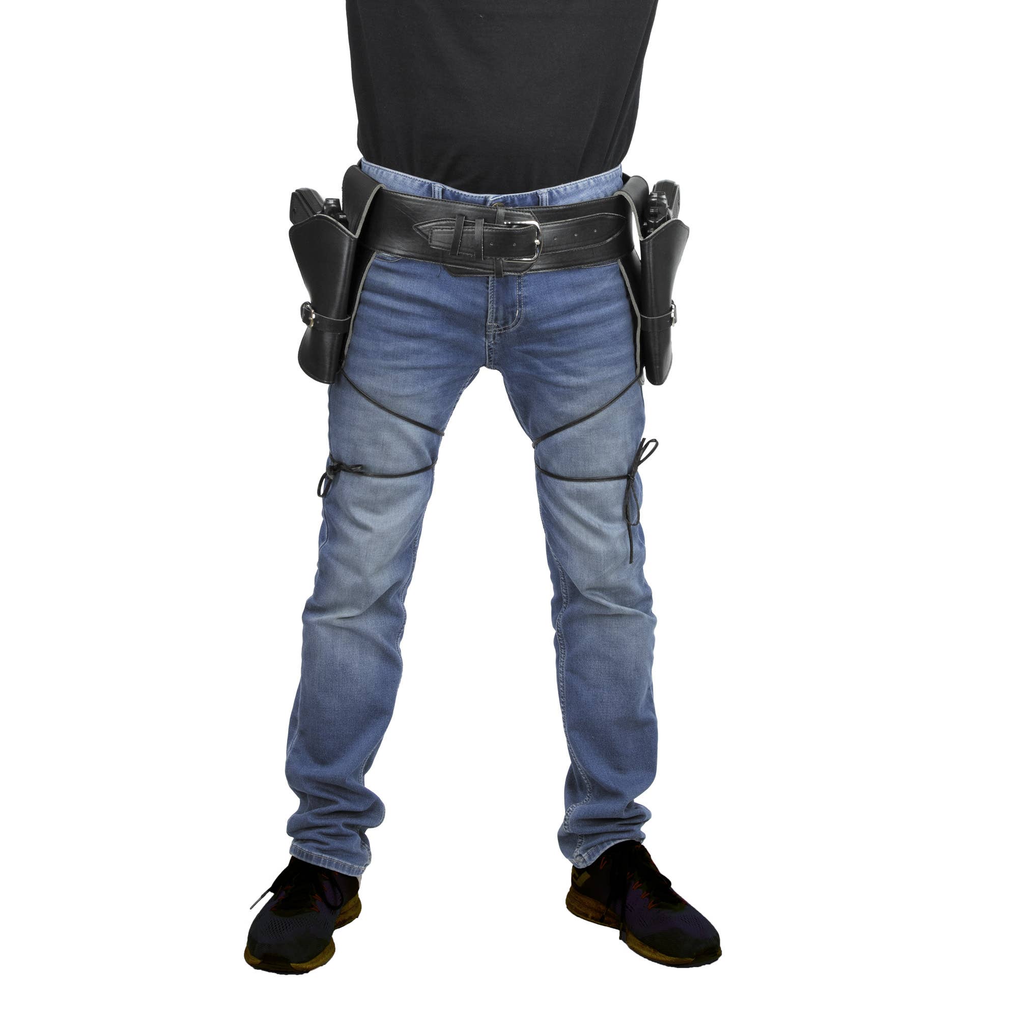 Party Pro - Wholesale Costume - Unisex - ADULT BLACK FAUX LEATHER DOUBLE HOLSTER0