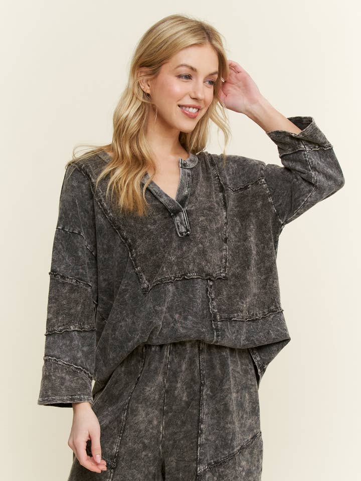 MineralWashed Split neck Slub Tshirt HT6145 for wholesale by J.Her