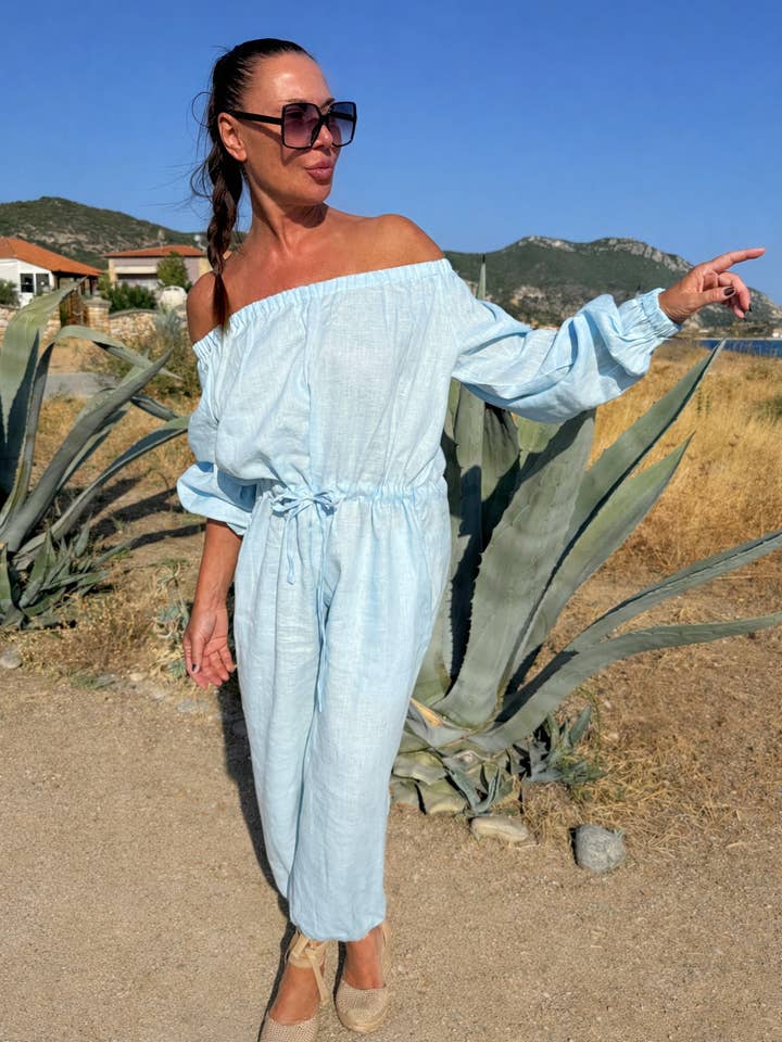 Combinaison en lin à épaules dénudées BOHEMY pour la vente par EUG fashion