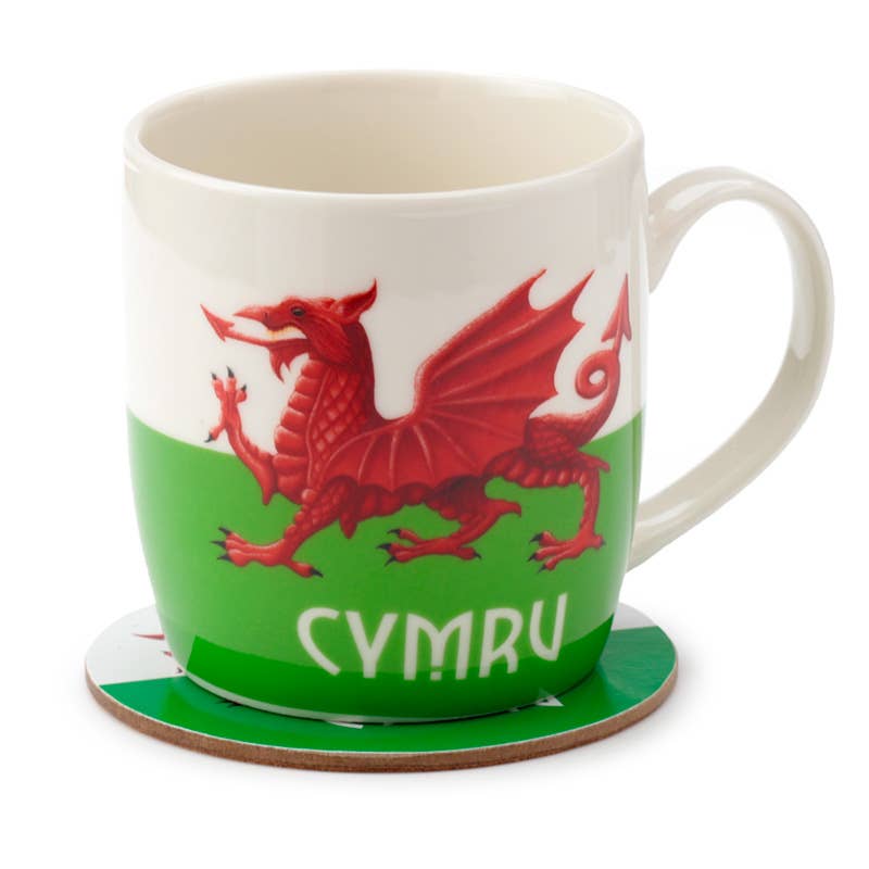 Puckator Ltd – wholesale Coffee mug – Wales Welsh Dragon Cymru Porcelain Mug & Coaster Set1