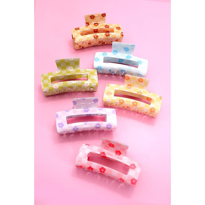 JOSSLYN by wall to wall - Wholesale Hair Clip - Women's - DAISY CHECKER HAIR CLAW CLIPS | 40H727