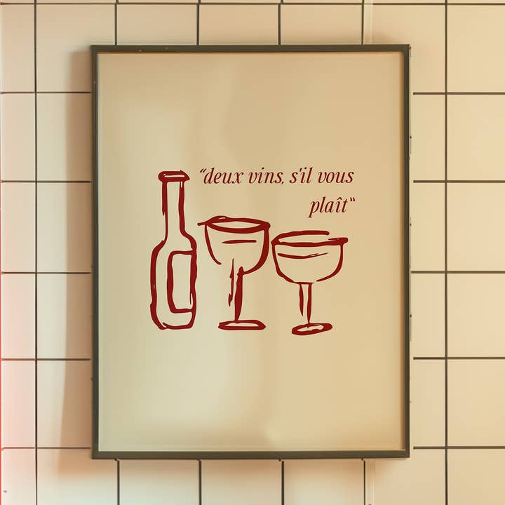 WINE, PLEASE | keukenkunstdruk, wijnarlustratie voor wholesale door Moo and May Studio