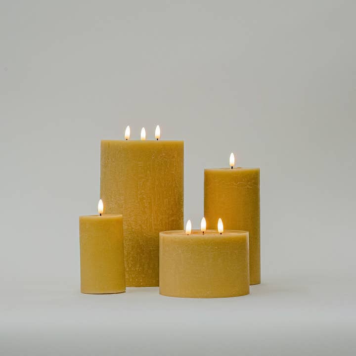 Small Champagne Flameless Pillar Candle for wholesale on Faire2