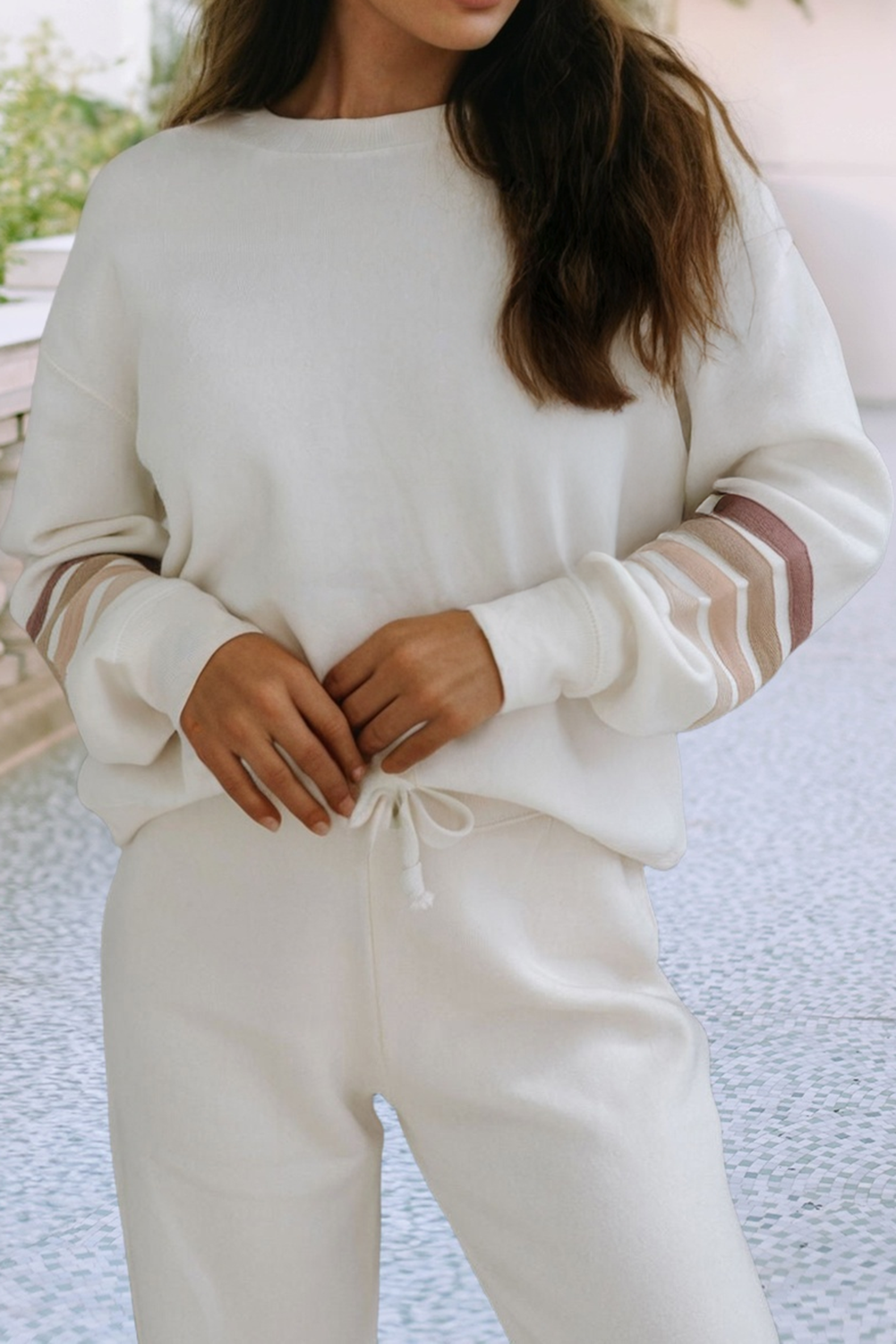 Beige LDC Round Neck Pullover and Jogger Pants Active Outfit for wholesale on Faire0