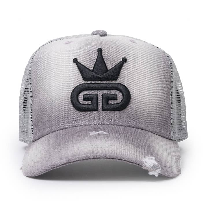 GGT Acid Wash Distressed Grey Denim Mesh Snapback for wholesale by God Given Talent