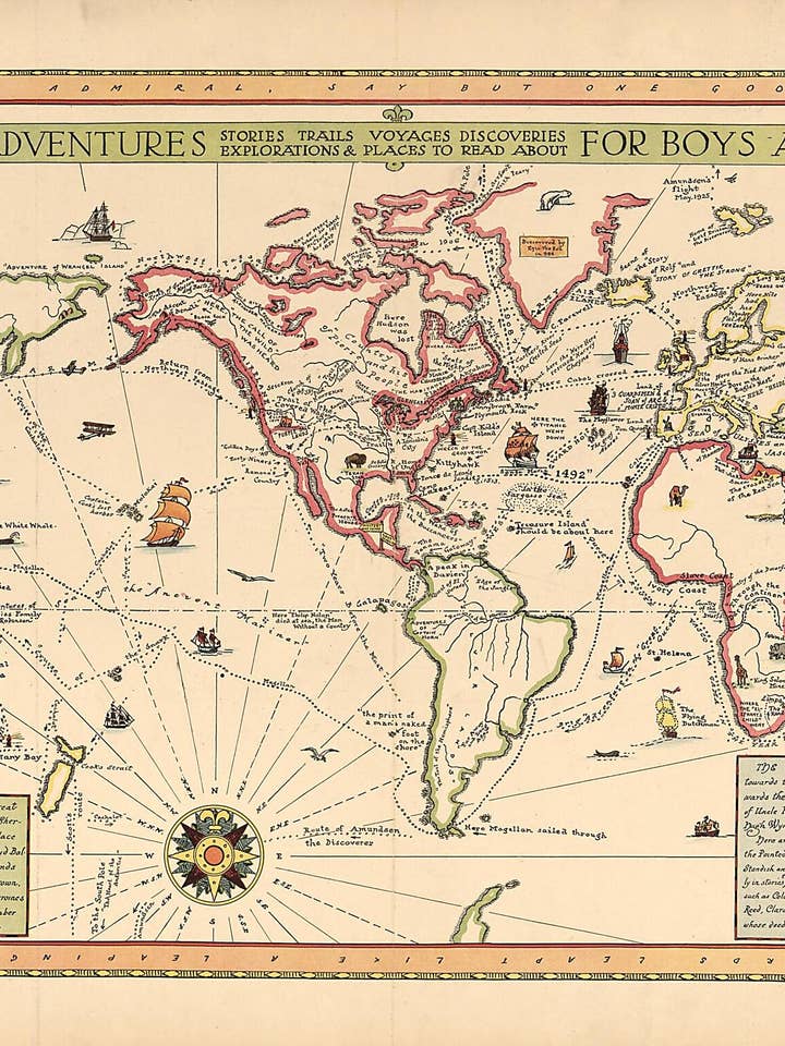 Map of Adventures for Boys and Girls : Stories, Trails, Voyages, Discoveries, Explorations & Places to Read About 1925 for wholesale by Relic Map Co.