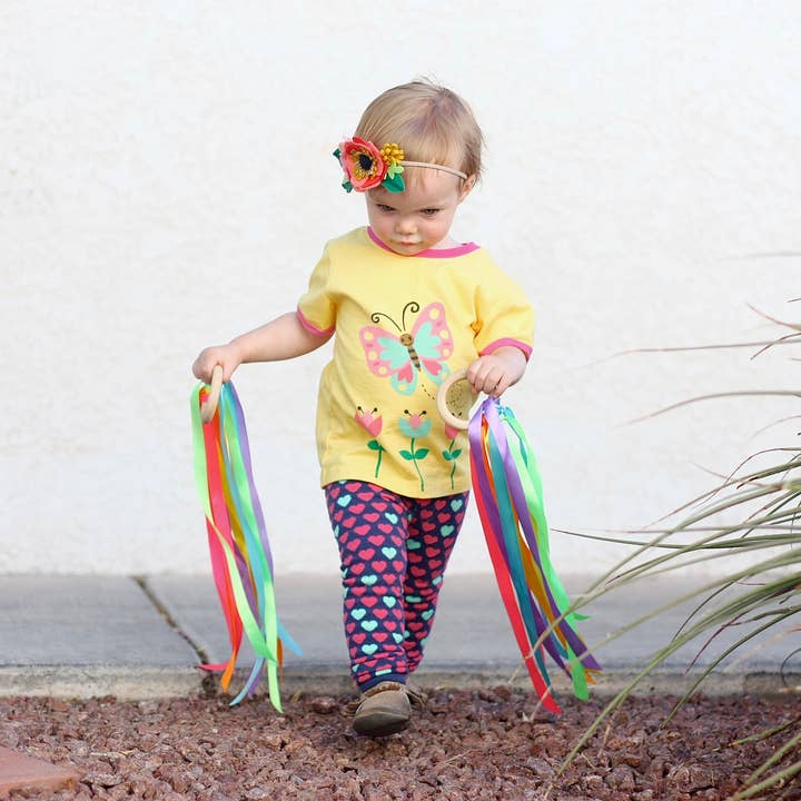 Doodle Pants – Engroshandel T-shirt - Børn – Gul sommerfugl småbørn og børn skjorte7