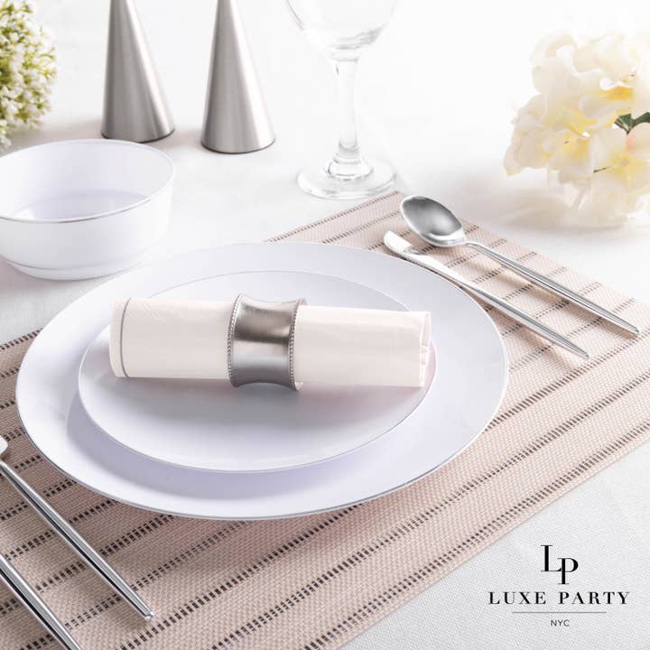 Luxe Party - Wholesale Disposable Napkin - White with Silver Stripe Lunch Napkins | 20 Napkins