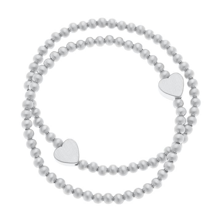 Canvas Style - Wholesale Beaded Bracelet - Isa Heart Ball Bead Stretch Bracelets (Set of 2)