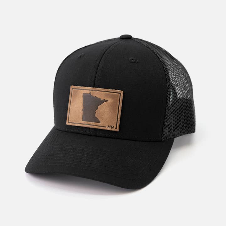 Minnesota Silhouette Hat | Leather Patch Trucker Hat and other Purchase Wholesale minnesota hat. Free Returns & Net 60 Terms on Faire trending on Faire.