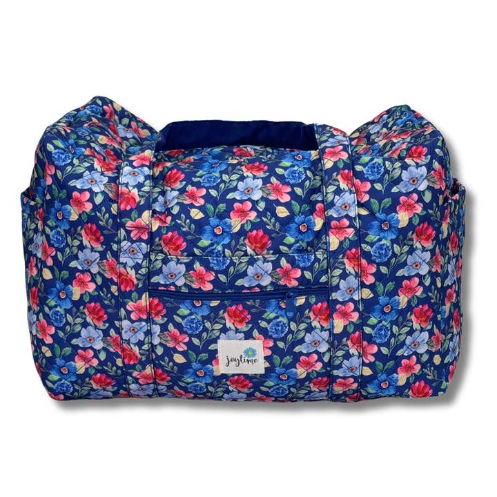 Weekender Quilted Bag - Rose and Navy Flowers for wholesale by Joytime Ministries