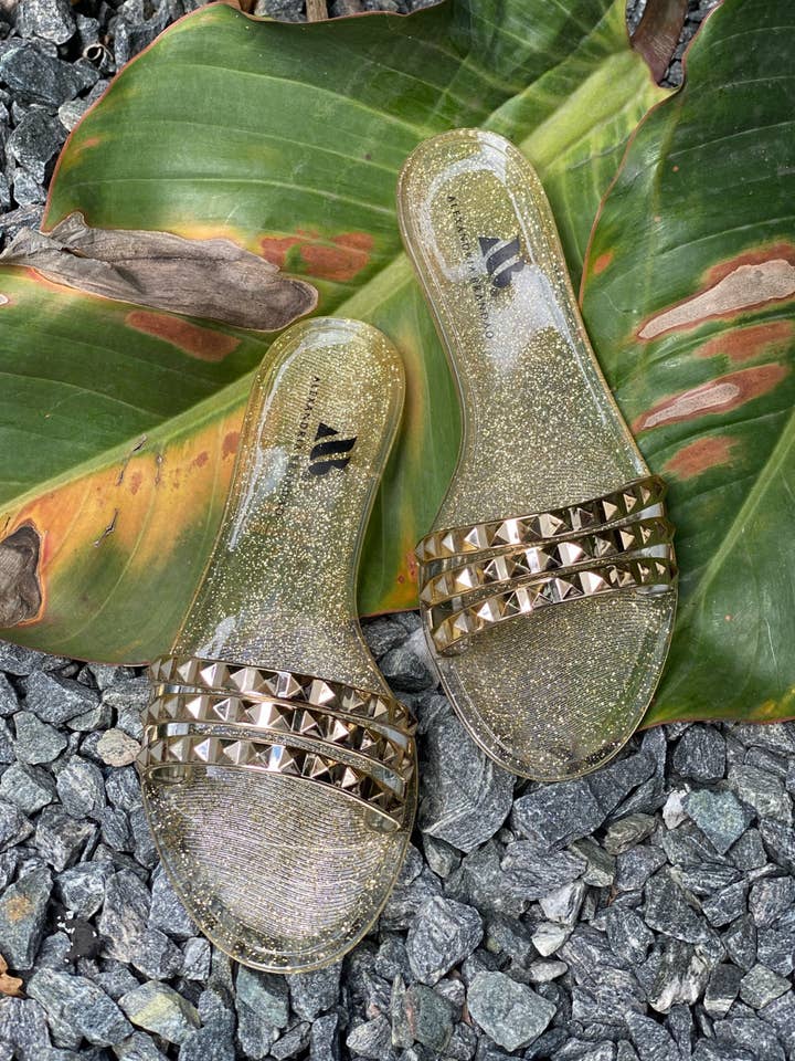 Aria B Light Gold Jelly Slide Sandals for wholesale by Shoes By Alexandria Brandao