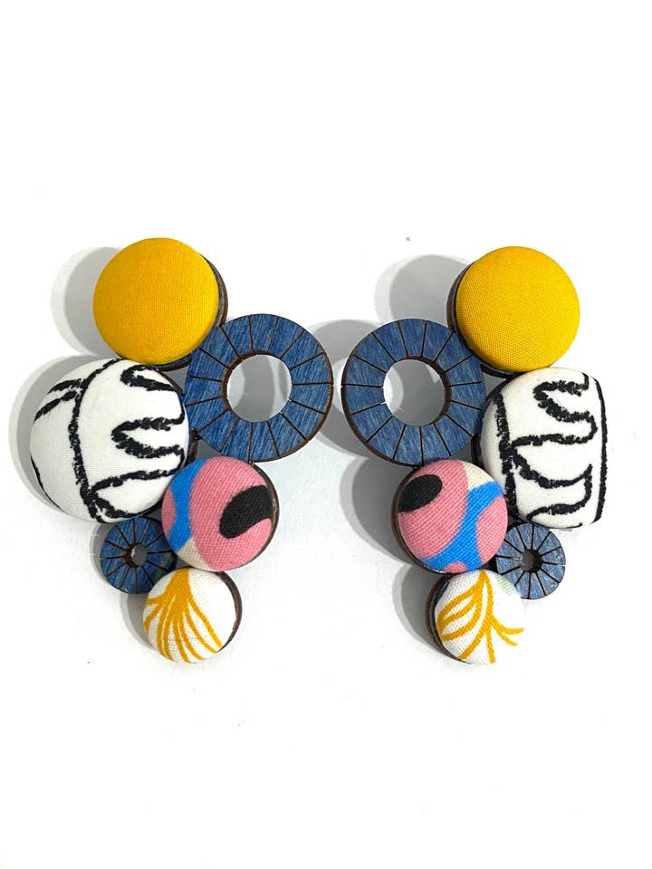 Weinreben-Ohrringe - Blau - Farbige Kritzeleien für den Großhandel von Botón de Azúcar