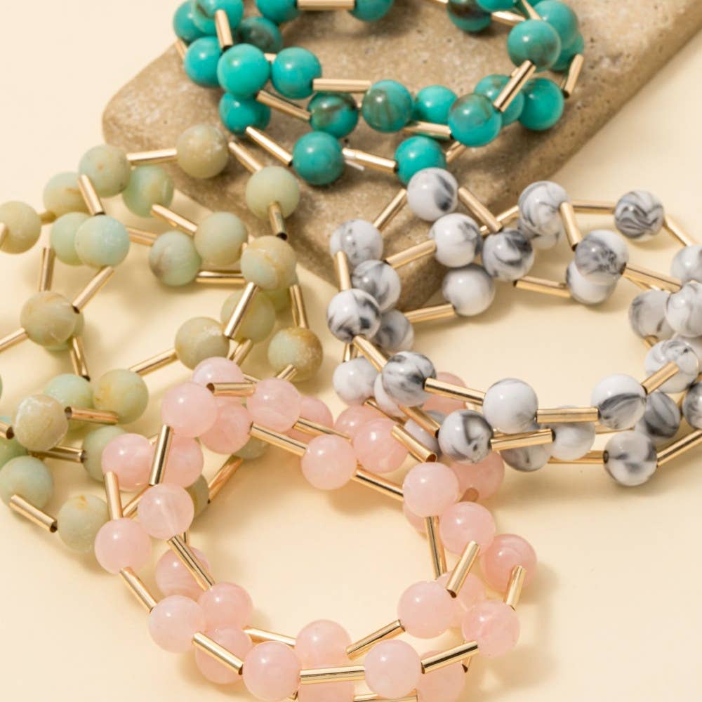 Anarchy Street – wholesale Beaded bracelet – Metallic Bars And Ball Resin Beads Bracelet 3 Set3