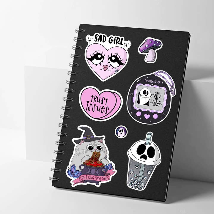 DoodleWitch - Wholesale Sticker - Cat Eating Pasta Sticker, Witchy Cat Sticker, Carb Sticker4