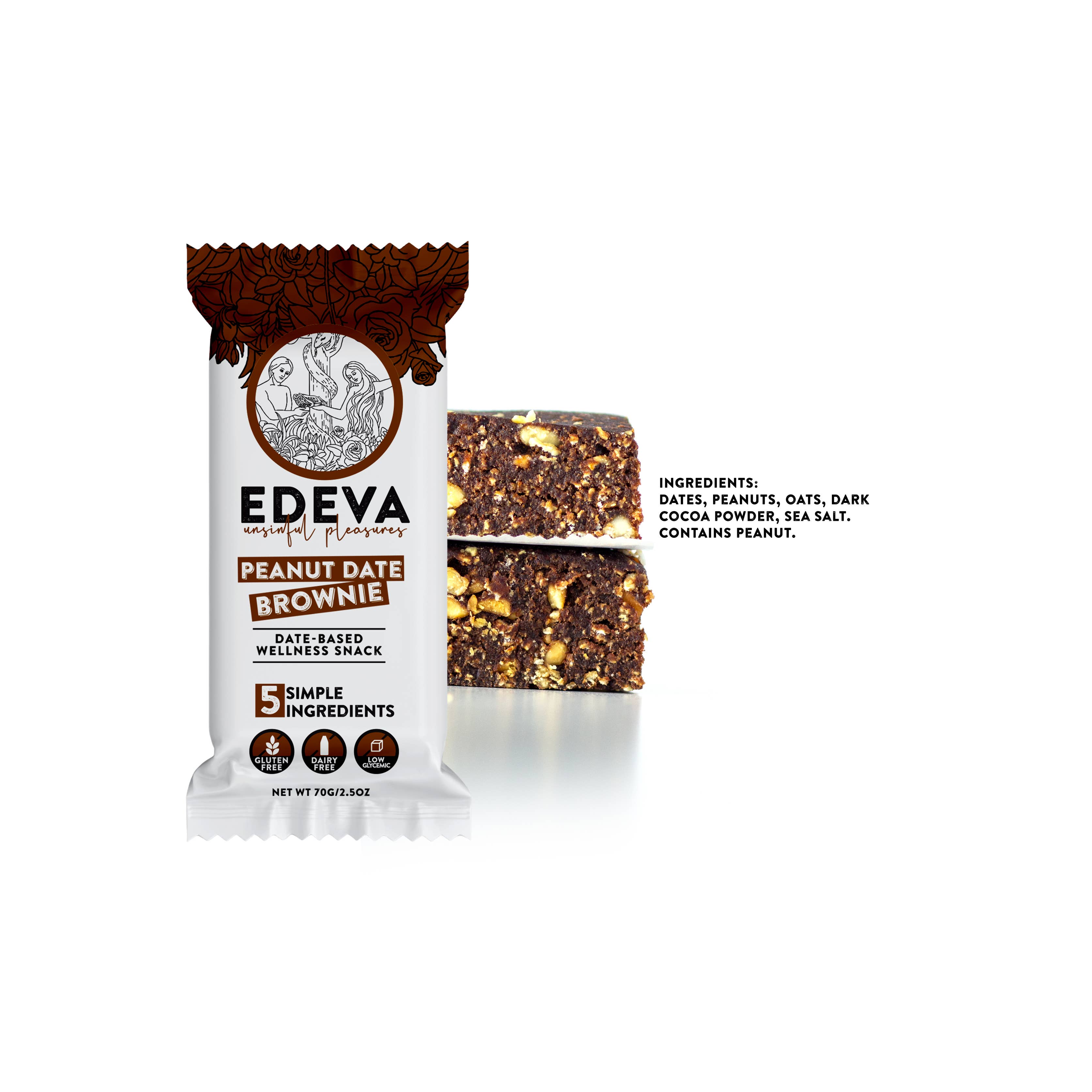 Eden's Unsinful Pleasures – wholesale Snack bar – Peanut Date Brownie Snack Bar-Pack of 123