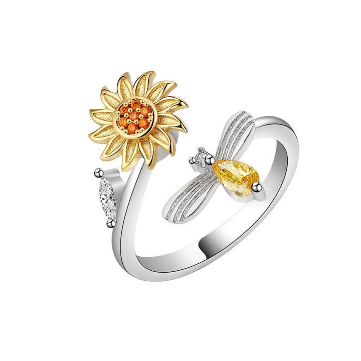 Perimade & Co. LLC - Wholesale Multi-Stone Ring - Sunflower Anxiety Fidget Spinner Ring in 925 Sterling Silver