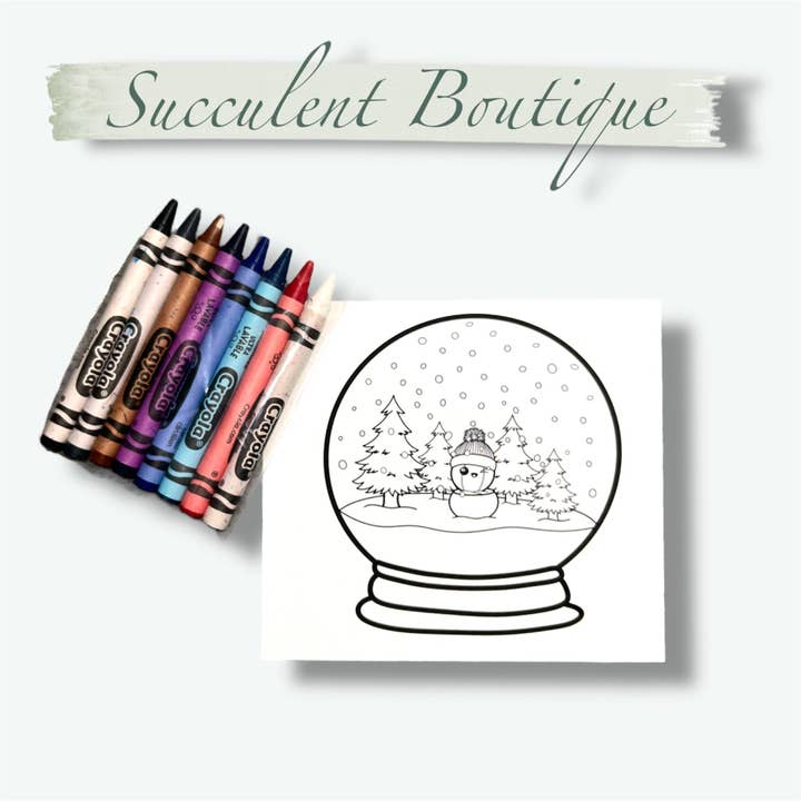 Ruby’s Snow Globe Coloring Card With Crayons for wholesale by Succulent Boutique