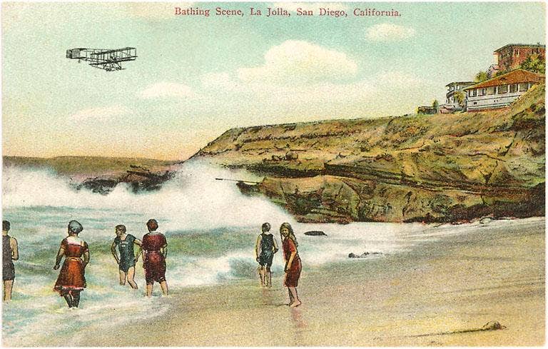 Found Image Press - Vente Aimants - Aimant SD-455 The Cove avec vieux biplan, La Jolla, Californie0