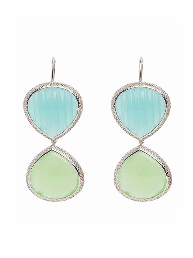 Orecchino Doppio Pietra - Verde Acqua per la vendita all'ingrosso da parte di Atelier Coralia Leets fashion Jewelry