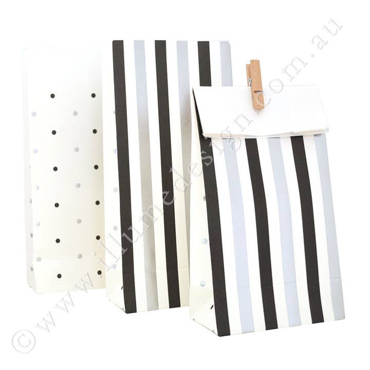 Illume Partyware - Wholesale Gift bags - Silver & Black, Stripes & Spots - Treat Bag - Pack of 10