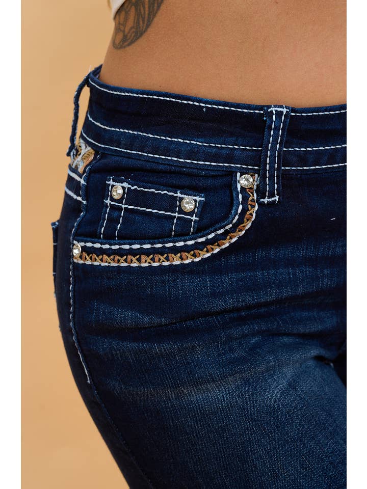 Mörk blå WESTFIELD EAGLE BOOTCUT STRETCHY RODEO COUNTRY WESTERN-JEANS för wholesale på Faire3