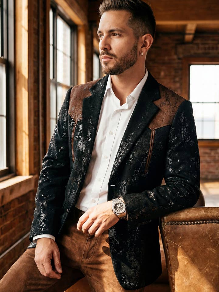 Blazer casual da uomo in camoscio occidentale con revers a tacca 5BL27 per la vendita all'ingrosso da parte di BARABAS