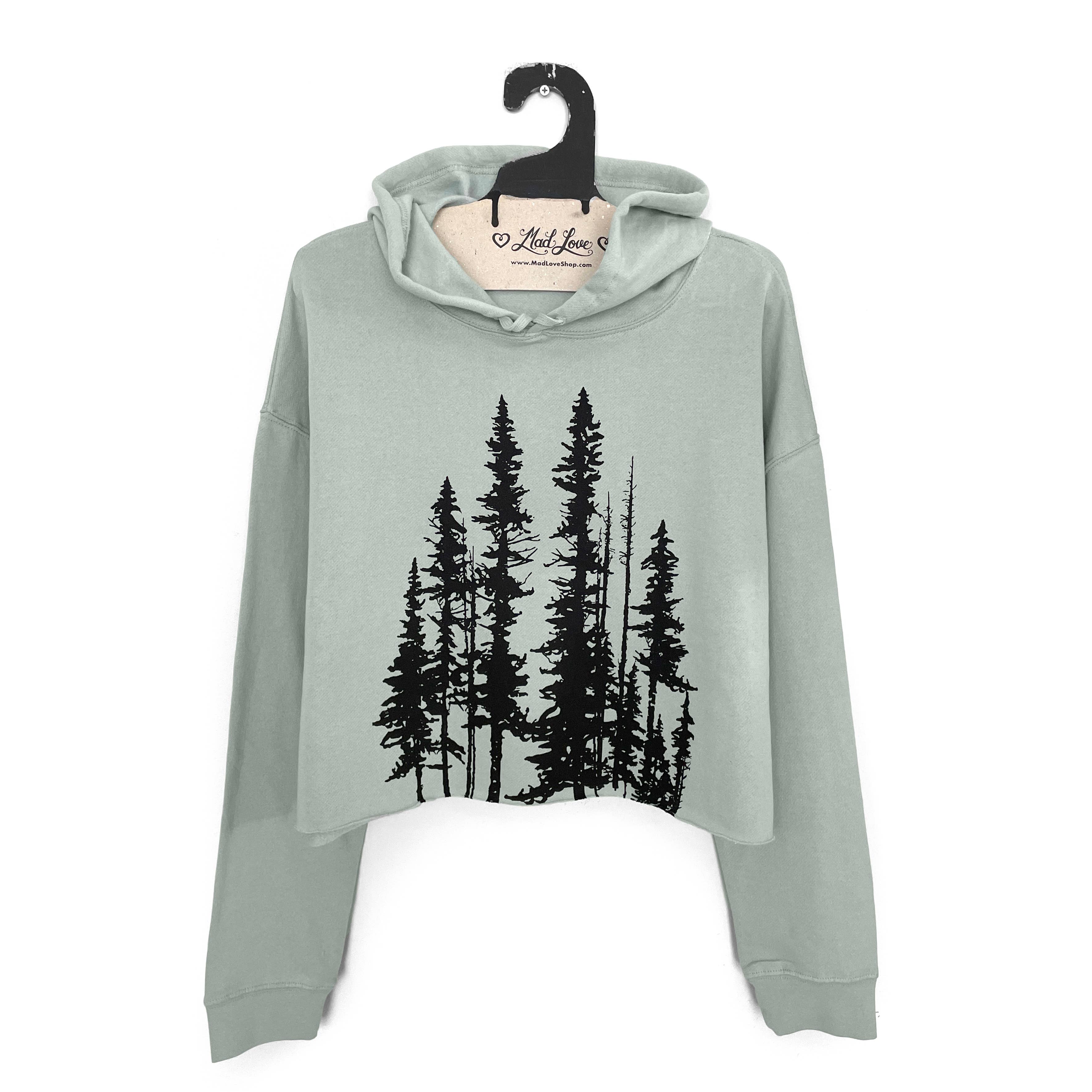 Mad Love Shop - Wholesale Hoodie - Women's - Sage Green Fleece V-Notch Beach Pullover Hood w/ Evergreens10