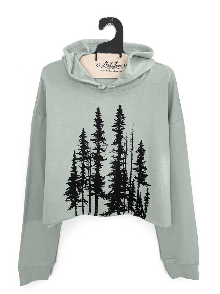 Mad Love Shop - Wholesale Hoodie - Women's - Sage Green Fleece V-Notch Beach Pullover Hood w/ Evergreens10