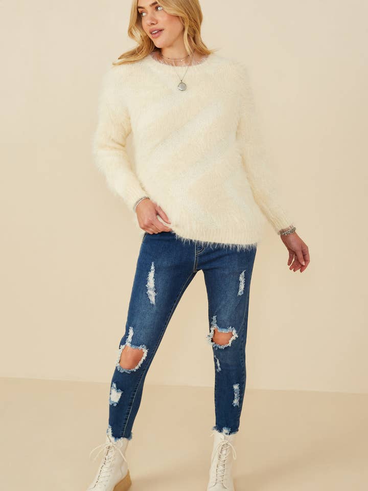 Ivory Womens Faux Fur Pullover Sweater for wholesale on Faire3