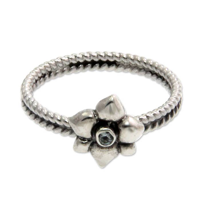 NOVICA December Narcissus Birthstone flowers blue topaz ring for wholesale by NOVICA